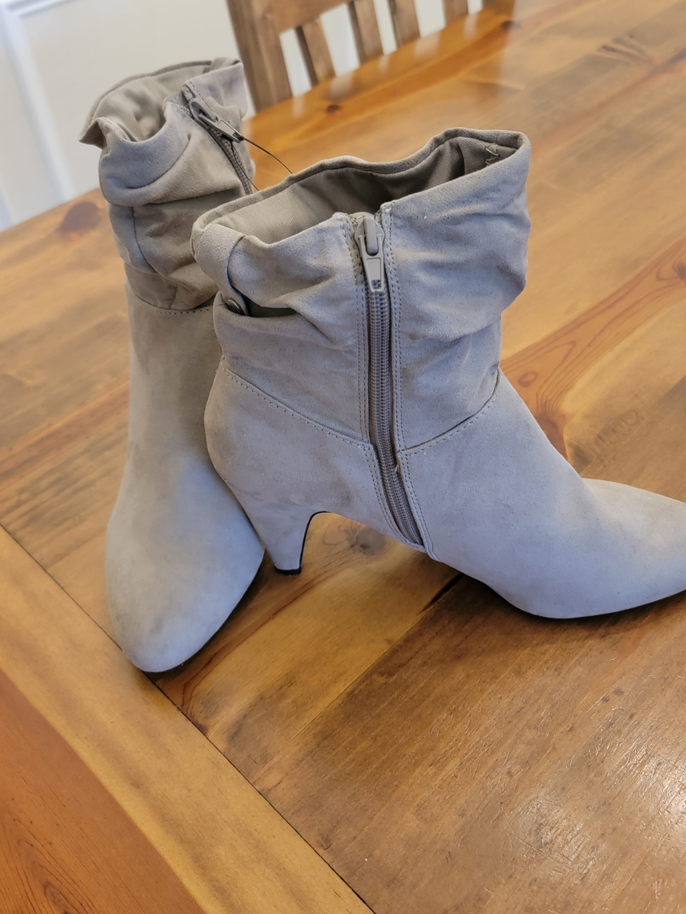 Women’s Light Gray Suede Ankle Boots with Slouch Shaft